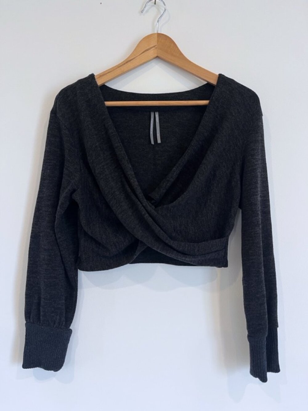 Anthropologie Charcoal Gray Knit Surplice Wrap Cropped Sweater Small